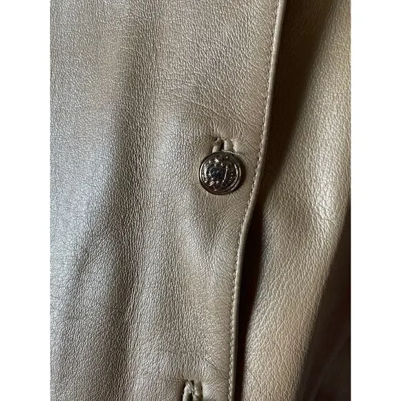 St. John Sport Button Up Gold Metallic 100% Italian Leather Jacket- Size Large
